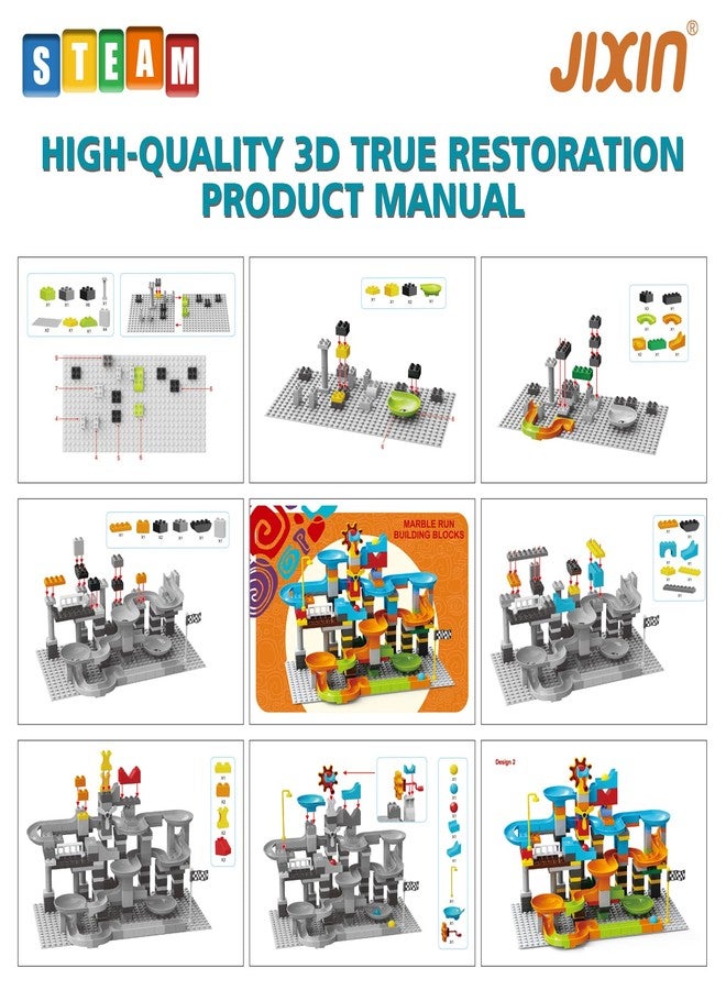JIXIN مجموعة ألعاب JIXIn 3 في 1 لسباق الكرات الزجاجية للأطفال من 4 إلى 8 سنوات / مكعبات بناء متوافقة مع LEGO DUPLOS للأطفال من عمر سنتين إلى 5 سنوات / لعبة سباق الكرات الزجاجية للأطفال من عمر 3 إلى 5 سنوات، مجموعة ألعاب STEM مع 164 قطعة من المكعبات الكبيرة الكلاسيكية / ألعاب هدايا للأطفال من عمر 3 إلى 8 سنوات فما فوق - Image 3